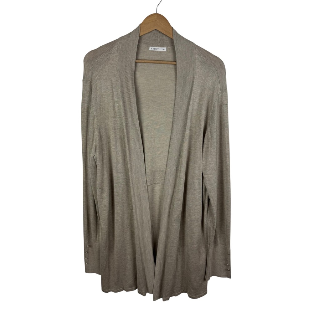 A Row Open Front Longline Cardigan Size XXL Tan Lightweight Knit Sweater Neutral